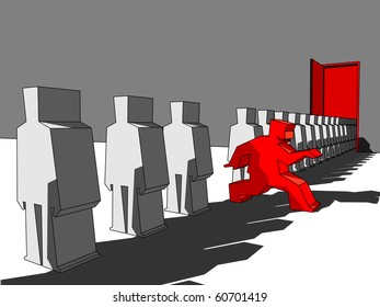 Man escaping the queue (also available as bitmap)