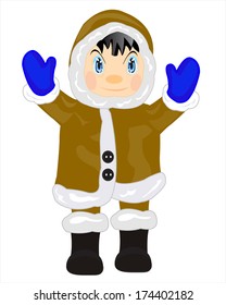 Man eskimo in warm cloth on white background