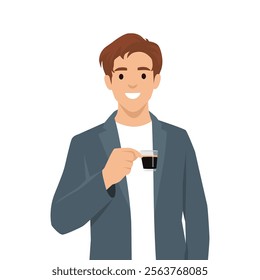 Man With an Espresso Shot. Flat vector illustration isolated on white background