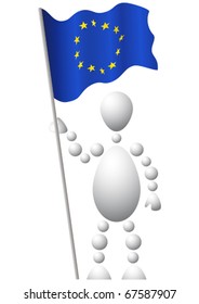 Man with Euro-Union flag. Abstract 3d-human series from balls. Variant of white isolated on white background. A fully editable vector illustration for your design.