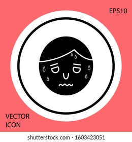   Man with excessive sweating icon isolated on red background. White circle button. Vector Illustration
