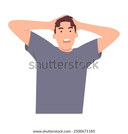 Man was excited and feel surprised. Man shows unexpected wow after hitting jackpot. Vector illustration 