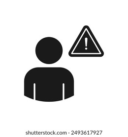 Man with exclamation mark. Account error, user warn icon flat style isolated on white background. Vector illustration