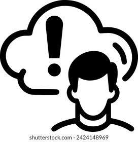 Man with exclamation mark cloud line icon. linear style sign for sign, symbol, vector, art