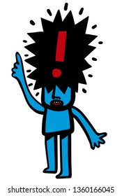 man with an exclamation mark covering his head