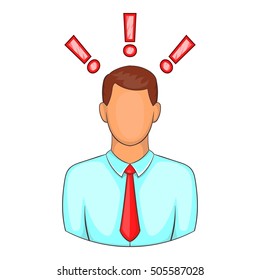 Man with exclamation marks icon. Cartoon illustration of human emotion vector icon for web design