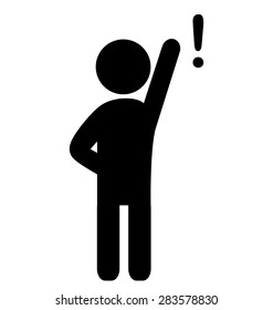 Man with exclamation point flat icon pictogram isolated on white background