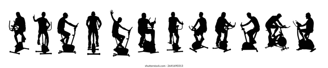 man exercise bike vector silhouettes