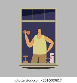 man exercise cartoon in home vector 2D palgenep