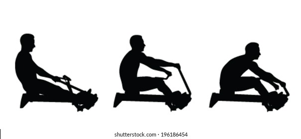 Man Exercise On Rowing Machine Vector Silhouette