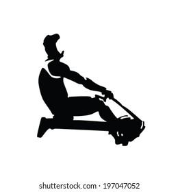 man exercise on rowing machine vector illustration