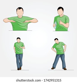 Man exercise outdoor. Collection of different man poses. Vector illustration
