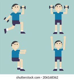 Man exercise in squats posture with dumbbell,healthy concept