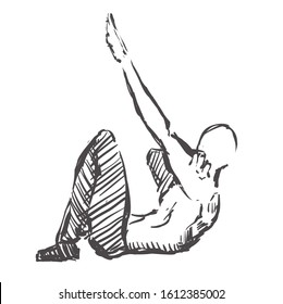 Man exercises in calisthenics, hand drawn. Street workout sketch vector illustration isolated on white background.