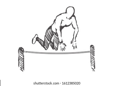 Man exercises in calisthenics, hand drawn. Street workout sketch vector illustration isolated on white background.