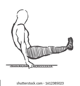 Man exercises in calisthenics, hand drawn. Street workout sketch vector illustration isolated on white background.