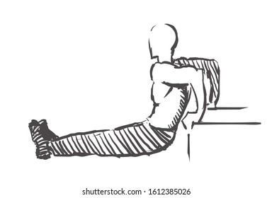Man exercises in calisthenics, hand drawn. Street workout sketch vector illustration isolated on white background.