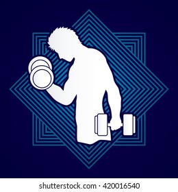 Man exercises with dumbbell designed on line square background graphic vector