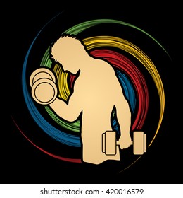 Man exercises with dumbbell designed on spin wheel background graphic vector