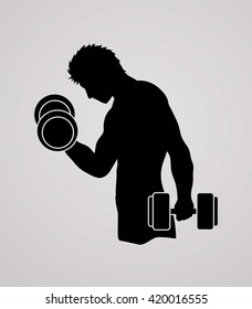 Man exercises with dumbbell graphic vector