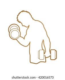 Man exercises with dumbbell outline graphic vector