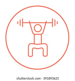 Man exercising with barbell line icon.
