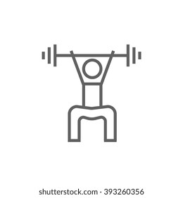 Man exercising with barbell line icon.