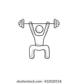 Man exercising with barbell vector sketch icon isolated on background. Hand drawn Man exercising with barbell icon. Man exercising with barbell sketch icon for infographic, website or app.