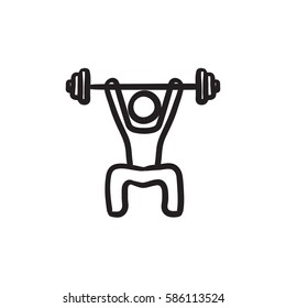 Man exercising with barbell vector sketch icon isolated on background. Hand drawn Man exercising with barbell icon. Man exercising with barbell sketch icon for infographic, website or app.