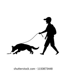 man exercising with dog mantrailing silhouette graphic