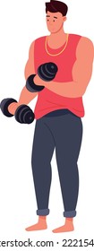 Hombre haciendo ejercicio con dumbbell. Ejercicio de elevación de potencia aislado sobre fondo blanco