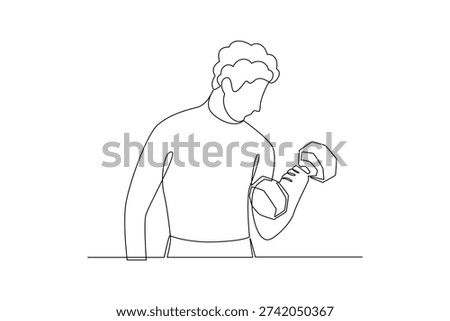 Man Exercising With Dumbbell. Self care daily Concept. Single line draw design Video 4k. Footage graphic illustration