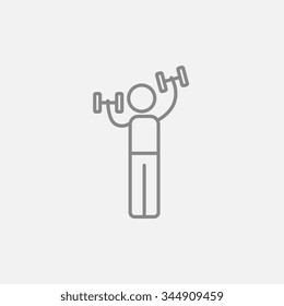 Man exercising with dumbbells line icon for web, mobile and infographics. Vector dark grey icon isolated on light grey background.