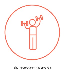 Man exercising with dumbbells line icon.