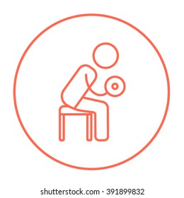 Man exercising with dumbbells line icon.