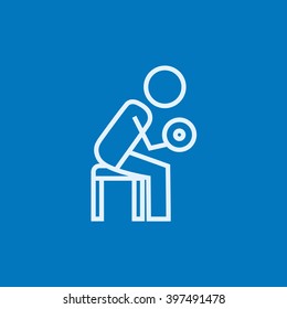 Man exercising with dumbbells line icon.
