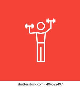 Man exercising with dumbbells line icon.