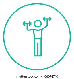 Man exercising with dumbbells line icon.