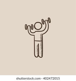 Man exercising with dumbbells sketch icon.