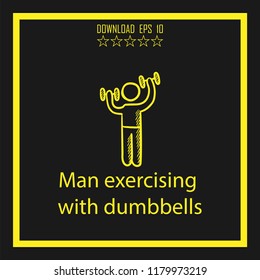 Man exercising with dumbbells sketch vector icon