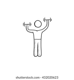 Man exercising with dumbbells vector sketch icon isolated on background. Hand drawn Man exercising with dumbbells icon. Man exercising with dumbbells sketch icon for infographic, website or app.