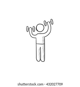 Man exercising with dumbbells vector sketch icon isolated on background. Hand drawn Man exercising with dumbbells icon. Man exercising with dumbbells sketch icon for infographic, website or app.