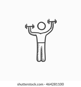 Man exercising with dumbbells vector sketch icon isolated on background. Hand drawn Man exercising with dumbbells icon. Man exercising with dumbbells sketch icon for infographic, website or app.