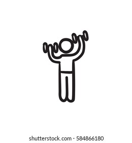 Man exercising with dumbbells vector sketch icon isolated on background. Hand drawn Man exercising with dumbbells icon. Man exercising with dumbbells sketch icon for infographic, website or app.