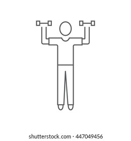 Man exercising with dumbbells. Workout line icon