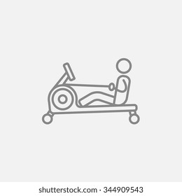 Man exercising with gym apparatus line icon for web, mobile and infographics. Vector dark grey icon isolated on light grey background.