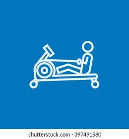 Man exercising with gym apparatus line icon.