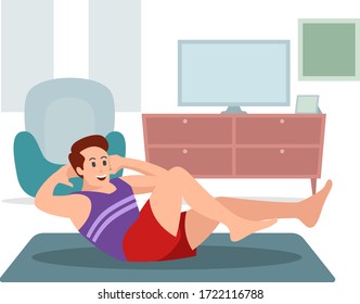 A man is exercising in the house. Perfect template for landing pages, websites and mobile apps