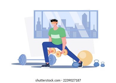 Man Exercising In The Metaverse Illustration concept. A flat illustration isolated on white background