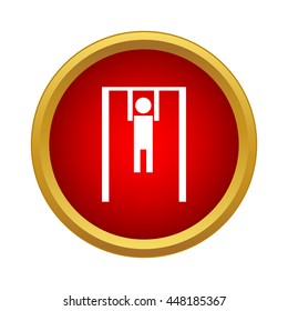 Man exercising on the horizontal bar icon in simple style on a white background